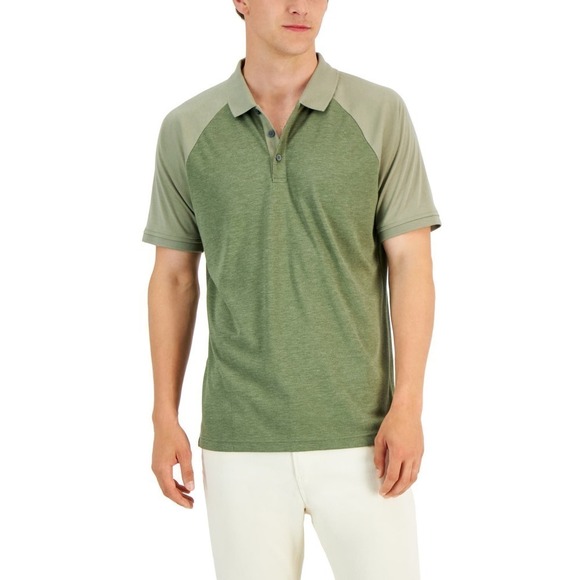 Alfani Men's AlfaTech Polo‎ Subtle Olive Short Sleeve Raglan Size M NWT - Picture 1 of 7